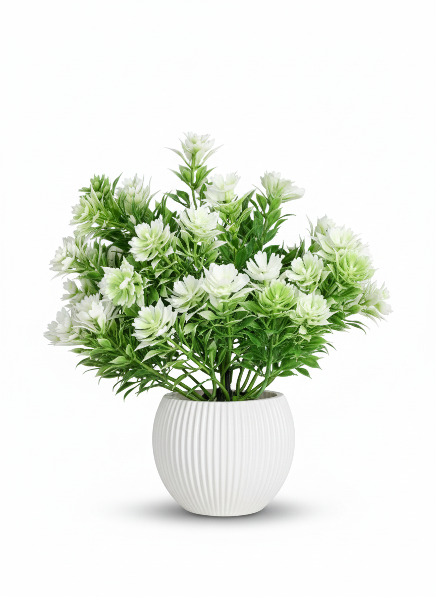 Artificial Flower Plant with Pot for Home Decor – Green White Decorative Indoor Plant Artificial Flower Plant with Pot for Home Decor – Green White Decorative Indoor Plant