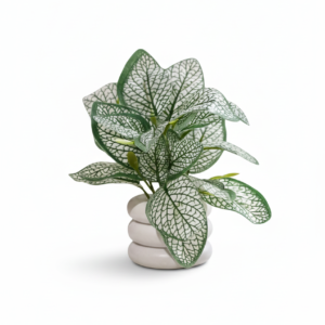 Artificial Indoor Plant with Pot for Home Decor – Green White Leaf Decorative Plant