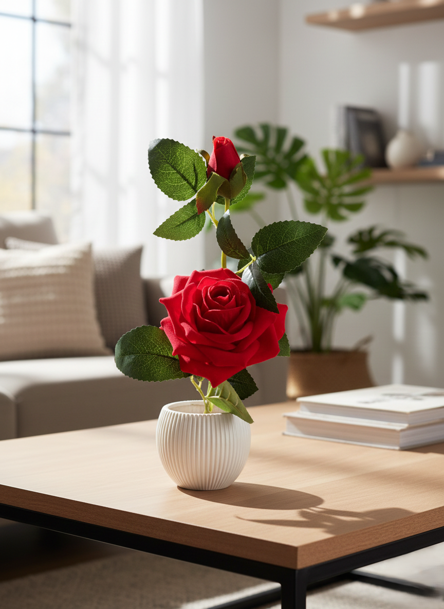 artificial red rose plant with decorative pot | premium faux indoor flower for home & office decor (20 cm) artificial red rose plant with decorative pot | premium faux indoor flower for home & office decor (20 cm)