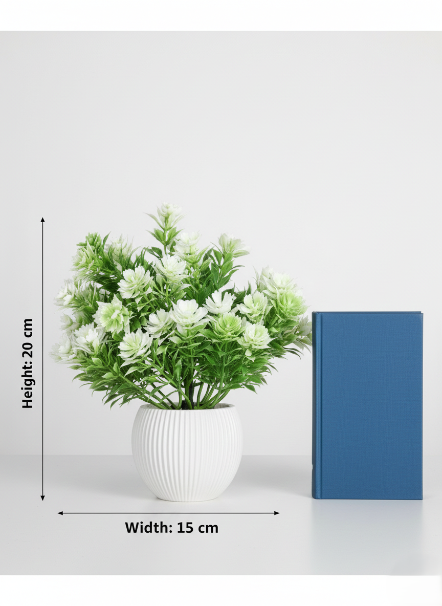 artificial flower plant with pot for home decor | green white decorative plant artificial flower plant with pot for home decor | green white decorative plant