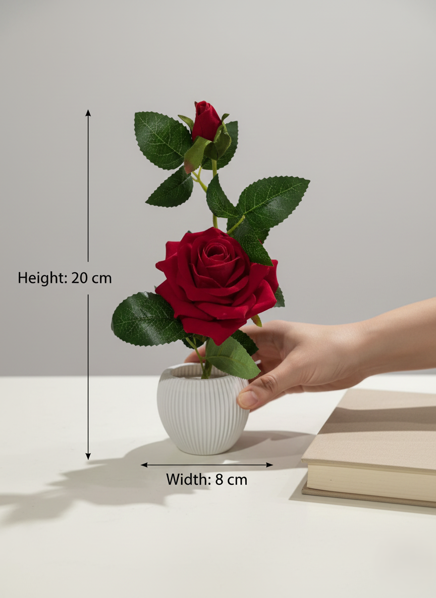 artificial red rose plant with decorative pot | premium faux indoor flower for home & office decor (20 cm) artificial red rose plant with decorative pot | premium faux indoor flower for home & office decor (20 cm)