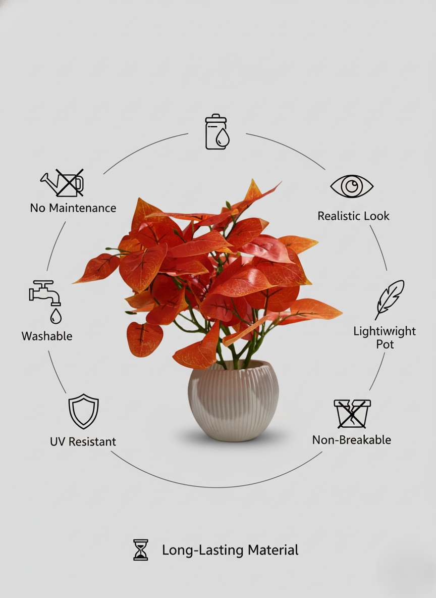 artificial orange leaf plant with decorative pot | premium faux indoor plant for home & office (28 cm) artificial orange leaf plant with decorative pot | premium faux indoor plant for home & office (28 cm)