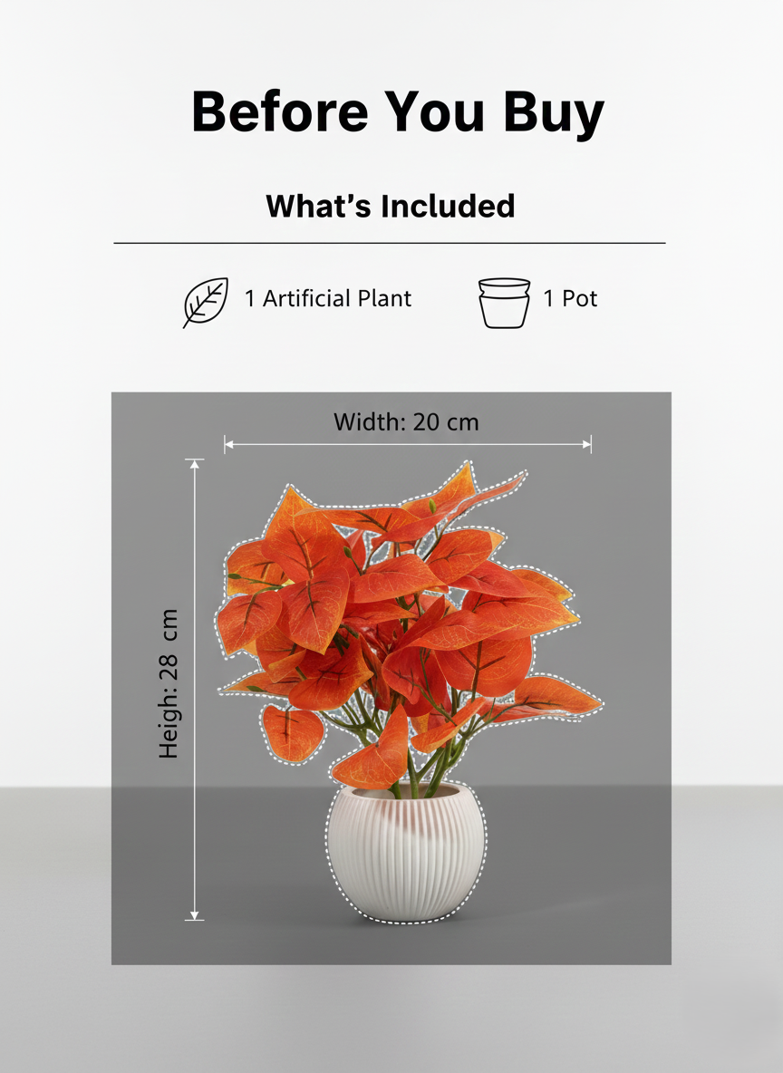 artificial orange leaf plant with decorative pot | premium faux indoor plant for home & office (28 cm) artificial orange leaf plant with decorative pot | premium faux indoor plant for home & office (28 cm)